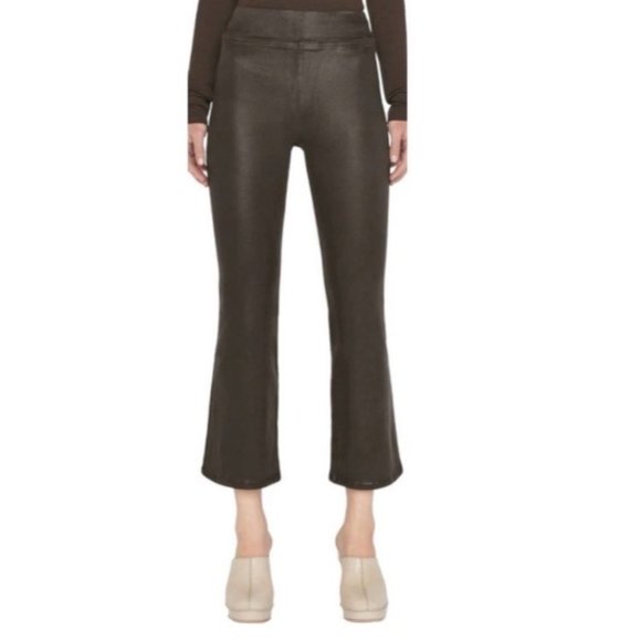 FRAME Jetset Crop COATED JEANS High-Rise Bootcut Brown - Picture 11 of 15